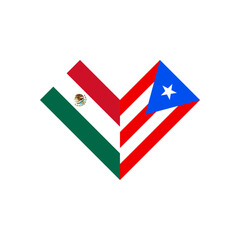 friendship concept. heart shape icon of mexico and puerto rico flags. vector illustration isolated on white background