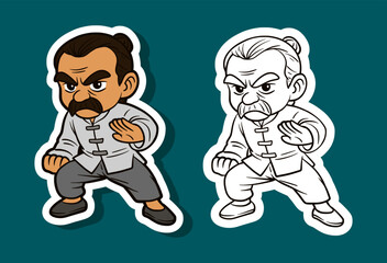 Naklejka premium Kung Fu Fighter Cartoon Character
