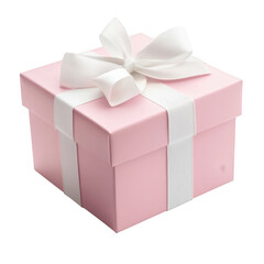 Fototapeta premium Pink gift box with white ribbon isolated on transparent background