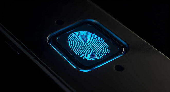 Glowing Fingerprint on Biometric Scanner - Powered by Adobe