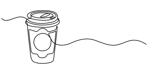 Continuous one line drawing of a coffee cup with heart-shaped steam, A cup of coffee with steam in single line draw illustration. Coffee cup continuous line sketch tea icon  sketch drink single art. 