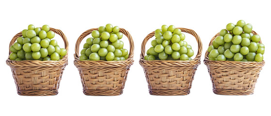 Pack Collection Four Baskets of Green Grapes A Vibrant Still Life set against transparent background