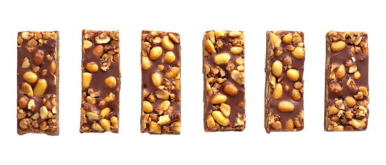 Pack Collection Six Delicious Nut Bars A Perfect Snack set against transparent background