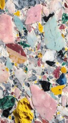 Fototapeta premium Vibrant Colorful Terrazzo Texture Background Image of Multicolored Stone Chips and Aggregates