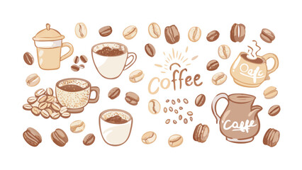 Minimal coffee icon set with warm tones and clean design — ideal for café branding, menu layouts, or lifestyle illustrations.