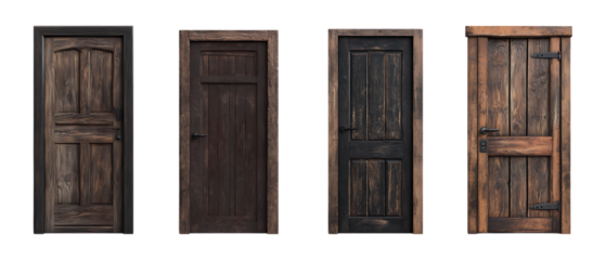 Pack Collection Four Rustic Wooden Doors Textures and Design Variety set against transparent background