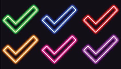 Glowing Green checkmark neon icon symbol isolated. Tick symbol in green color, vector illustration. Success symbol for website computer and mobile. Vector Illustration  © MdSumon