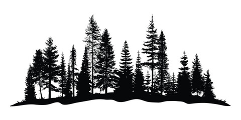 Silhouette of a forest, isolated on white background, vector illustration