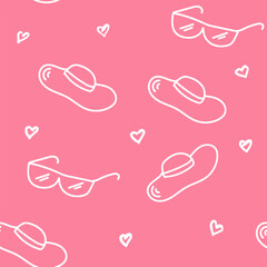 Seamless Pattern With Sunglasses, Hats, and Hearts on a Pink Background