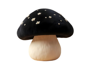 Plush Black and Beige Mushroom Toy with Embroidered White Stars Isolated on a transparent background