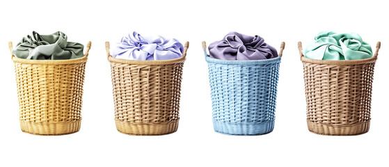 Pack Collection Colorful Laundry Baskets Organized Laundry Room Essentials set against transparent background