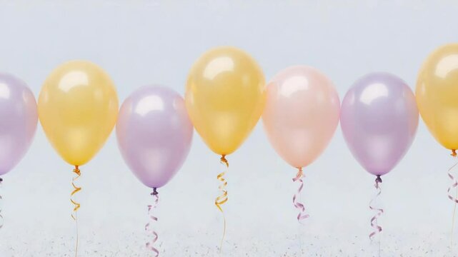 Pastel Balloons and Ribbons Birthday Party Decorations Flatlay