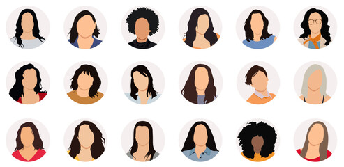 Faceless people characters female user profile avatar isolated set