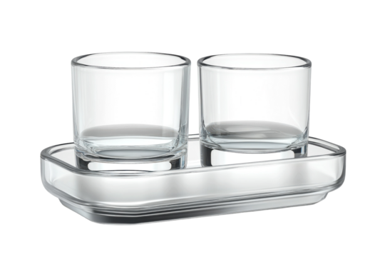 Two elegant glasses on a mirrored tray evoking quiet sophistication and anticipation of a on transparent background
