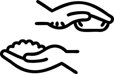 Two hands exchanging a small pile of something giving