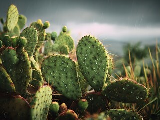 A group of hardy cactus plants growing in the desert landscape  long title An array of green spiky cactus plants thriving in the arid barren desert