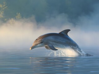 Obraz premium Playful dolphin jumping out of the ocean