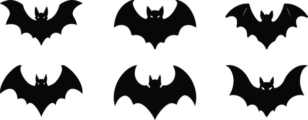 Bat Flying Silhouette Icon Set