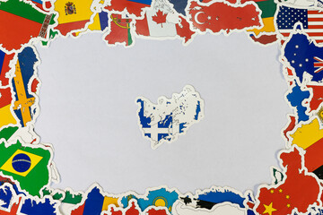 Greece Map Surrounded by World Flags. Global Unity Concept.