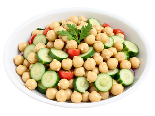 Chickpea Salad Chickpeas mixed with cucumbers, tomatoes, red onions, and parsley, dressed in olive oil and lemon juice. This salad