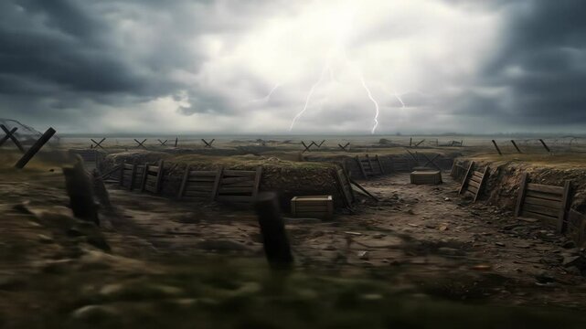 Stormy battlefield trenches