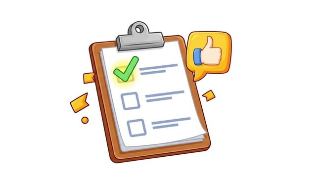 Animated checklist icon with green checkmark and thumbs up for success concept