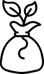 Black Line Art Drawing of Plant Sprouting from Money Bag