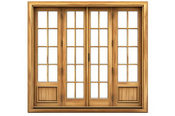 Obraz premium Natural wood finish window frame revealing darkness beyond a portal to imagination and unknown on transparent background