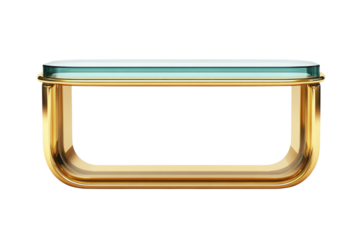 Modern minimalist glass top table with a dazzling gold frame exudes luxury and simplistic on transparent background