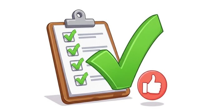 Illustrative Checklist with Tick Marks and Thumbs Up Symbol Emphasizing Task Completion