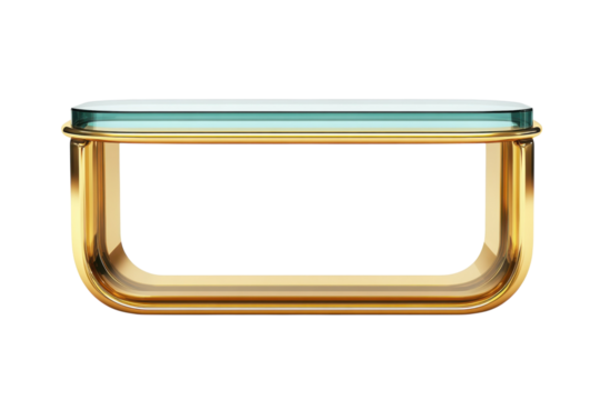Modern minimalist glass top table with a dazzling gold frame exudes luxury and simplistic on transparent background