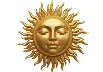 Isolated Serene Golden Sun Face with Eyelashes