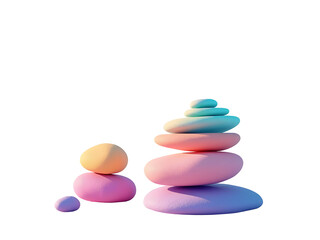 Pastel Colored Smooth Stones Stacked in Two Separate Piles Isolated on a transparent background