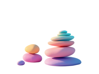 Pastel Colored Smooth Stones Stacked in Two Separate Piles Isolated on a transparent background