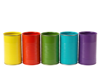 Isolated Row of Colorful Metal Cans