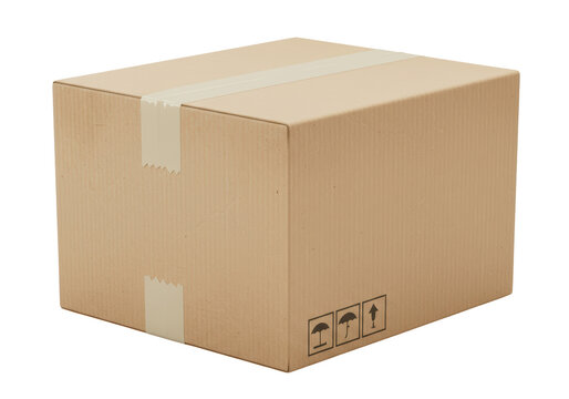 Isolated Brown Cardboard Box with Shipping Labels