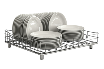 Gleaming pristine white dishes neatly stacked awaiting their next culinary adventure in a on transparent background