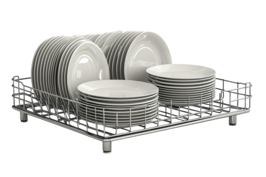 Gleaming pristine white dishes neatly stacked awaiting their next culinary adventure in a on transparent background