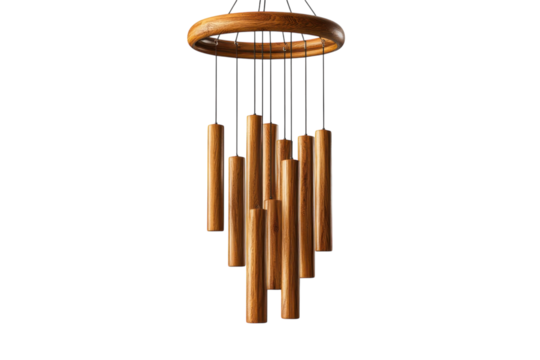 Gentle melodies resonate from a handcrafted wooden wind chime a symphony of nature s whispers on transparent background
