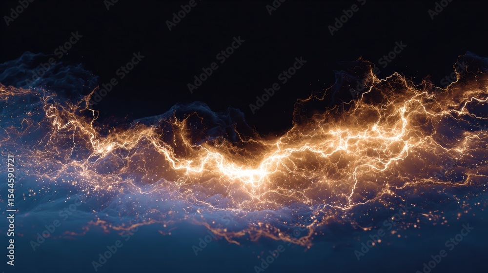 Poster visual representation of dopamine rush with abstract lightning and sparks high above a dark backgrou