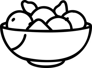 Bowl of Fruit Simple Line Drawing Black and White fruit bowl