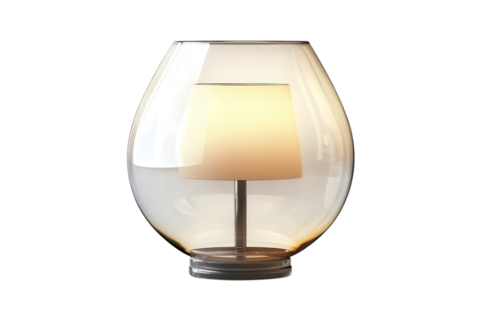 Elegant amber glass lantern with inner lampshade casting a warm and inviting glow Minimalist on transparent background