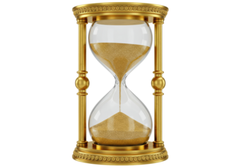 Isolated Golden Hourglass with Flowing Sand for Time