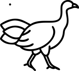 Black and White Line Drawing of a Turkey bird poultry