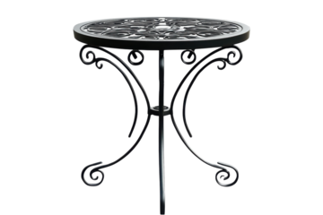 Classic black metal garden table ready for outdoor gatherings and summer evening drinks on a on transparent background