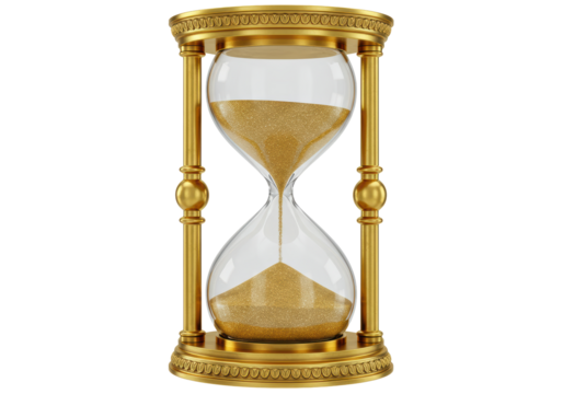Isolated Golden Hourglass with Flowing Sand for Time