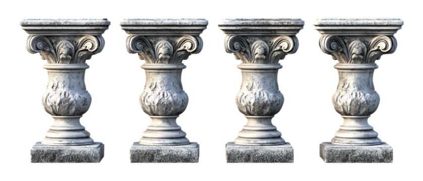 Pack Collection Elegant Ornate Stone Urns Architectural Design Elements set against transparent background