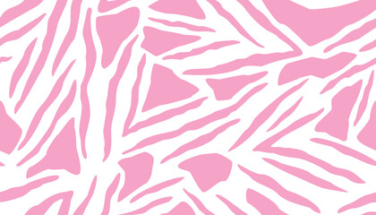 Modern pink seamless pattern of zebra skin and abstract shapes. Trends monochrome simple striped design template on white background