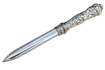 An ornate silver letter opener shimmering like a noble s secret weapon perfect for elegant on transparent background