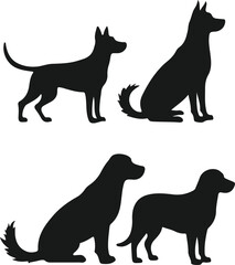 Dog Silhouette Collection Sitting and Standing Pet Dog Vector Icons 
